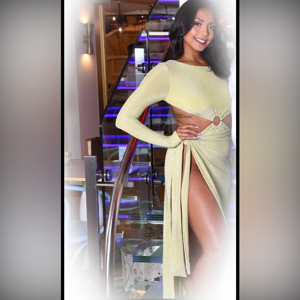 Meshki open back side slit dress